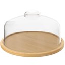 Ver imagem 1 de Kit 2 Boleira Pedestal com Cúpula Porta Bolo Bambu Tampa Plástica 26x21cm Prato Bolo Brisa