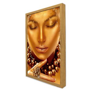 Quadro Decorativo Caixa Mulher a Face Dourada Tacolado Moldura Caixa 3cm Freijó com Vidro 80 X 120cm