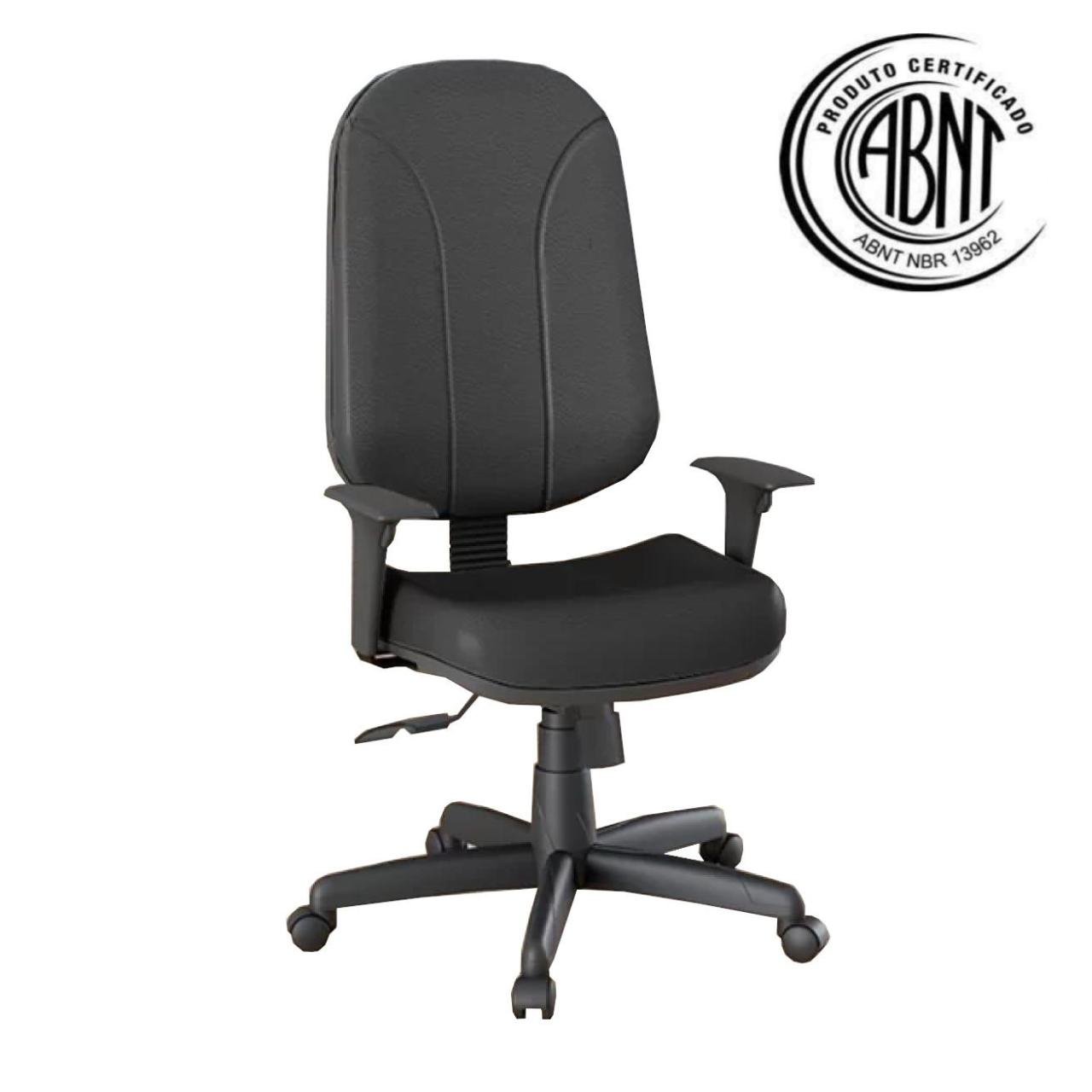 Cadeira de Escritório Presidente Plus com Braços Reguláveis - Corino Preto - Plaxmetal - 32975 - 1