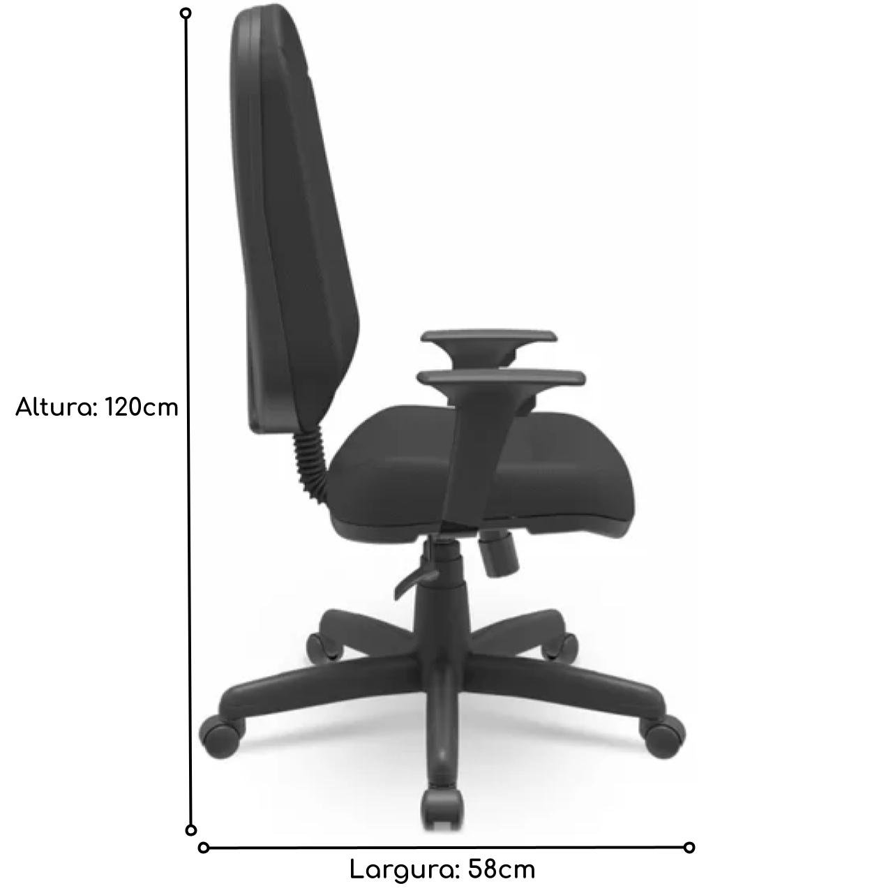 Cadeira de Escritório Presidente Plus com Braços Reguláveis - Corino Preto - Plaxmetal - 32975 - 4