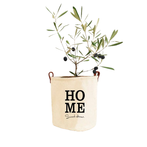 Cachepot Grande, com Alças em Couro Ecológico e Estampa
