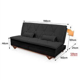 Sofá Cama Estoril 1,90m Suede Velut - King House - 3