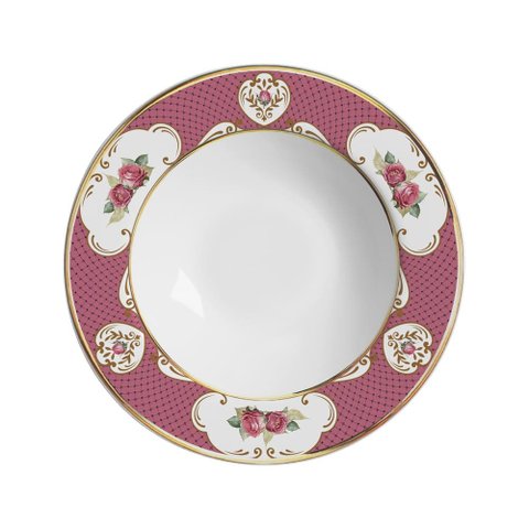 Conjunto com 6 Pratos Fundo Singapura Rosa Alleanza Cerâmica