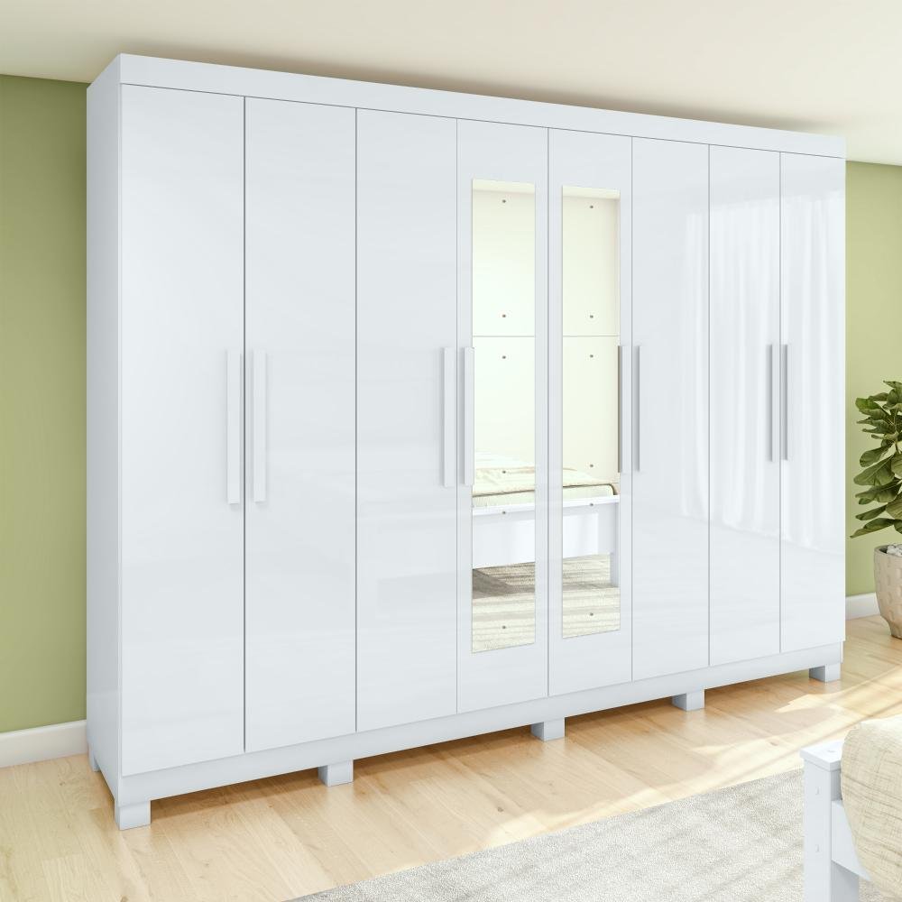 Guarda-roupa Casal Easy Slim 8 Portas com Espelho e Pés Branco - 2