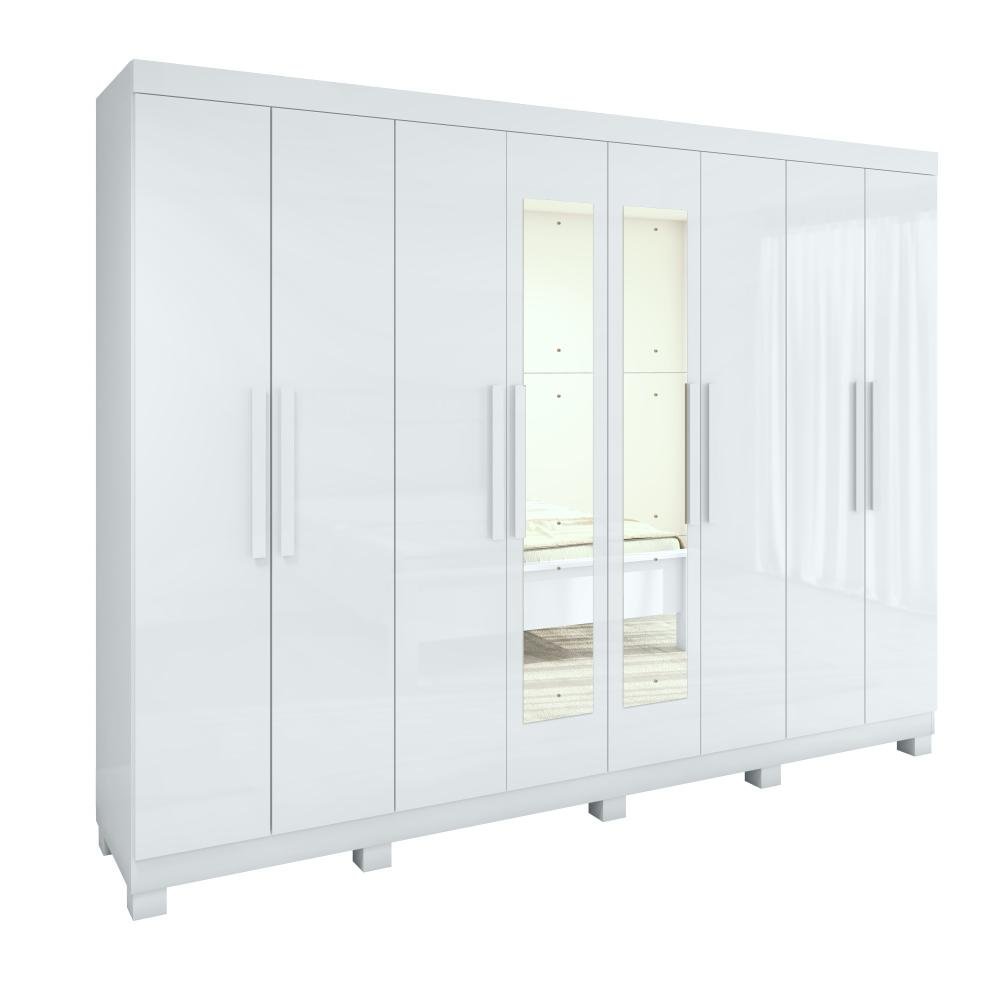 Guarda-roupa Casal Easy Slim 8 Portas com Espelho e Pés Branco