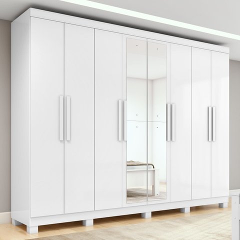 Guarda-roupa Casal 8 Portas Easy Slim com Espelho e Pés