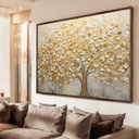 Ver imagem 1 de Quadro Árvore da Vida Abstrato Folhas Douradas Arte Grande