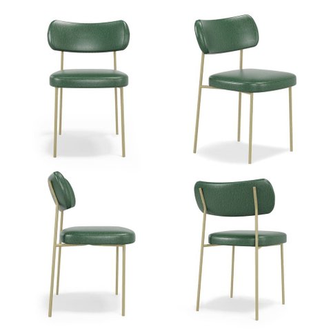 Kit 4 Cadeiras Stela Champanhe Fixa Courino Verde Sala de Jantar - Belliv Decor