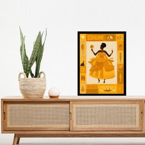 Quadro Orixá Oxum - Arte Candomblé 24x18cm:madeira Preta