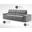 Ver imagem 3 de Sofá com Porta Copos e Carregador Usb Ret Rec Luke 2,10m Veludocristal Cinza - Netsofas