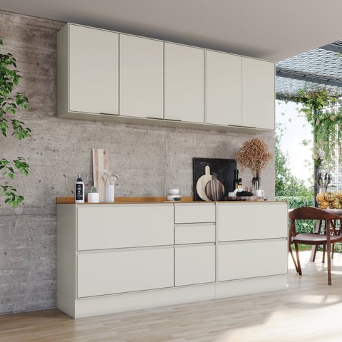 Cozinha Compacta 4 Peças em MDF Fineze Areia e Cinamomo