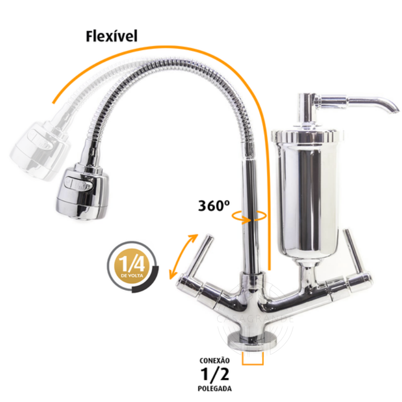 Torneira com Filtro Gourmet Pia Cozinha de Parede + 3 Refil - 4