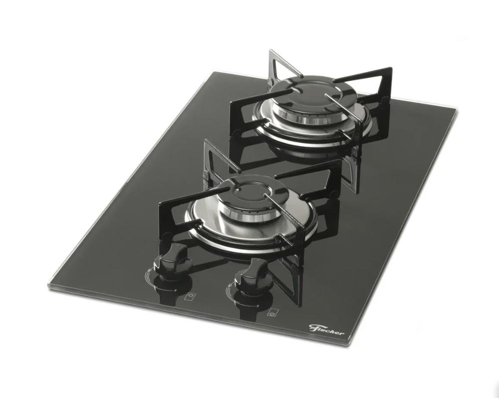 Fogão Cooktop À Gás 2 Bocas Mesa Vidro Bivolt Fischer Preto