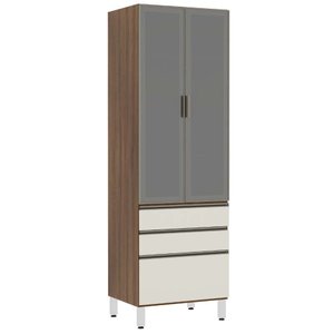 Paneleiro Torre 70cm 2 Portas Alumínio Inox Reflecta Prata 2 Gavetas 1 Gavetão Jade Luciane Móveis