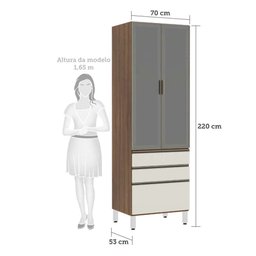Paneleiro Torre 70cm 2 Portas Alumínio Inox Reflecta Prata 2 Gavetas 1 Gavetão Jade Luciane Móveis - 2