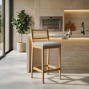 Ver imagem 1 de Banqueta Cozinha Média Madeira Castanho Encosto Palhinha Austria I03 - D'Rossi