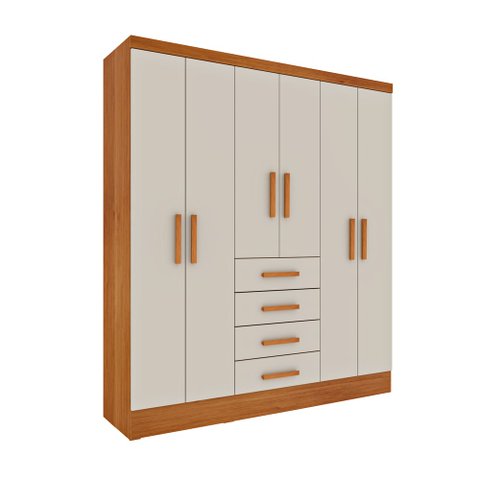Guarda Roupa Casal 6 Portas 4 Gavetas Arizona S/ Espeho S/ Pés - Tcil Cinamomo/off White