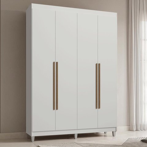 Guarda-Roupa Solteiro com Pés 4 Portas Batentes Branco/Branco/Rustic Saturno Madesa