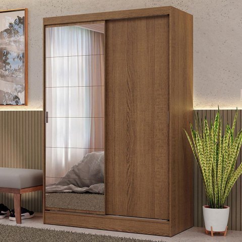 Guarda-roupa 2 Portas de Correr com Espelho Rustic Max Madesa Rustic