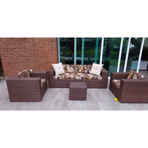 Conjunto de Sofá Fibra Sintética Quadrado Aço - 1 Sofá 3l + 2 Poltronas + 1 Mesa Centro - Tecido Rev