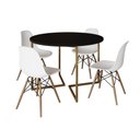 Ver imagem 2 de Mesa Jantar Industrial Redonda 110cm Preta Base V Dourada com 4 Cadeiras Eames Eiffel Madeira Branca