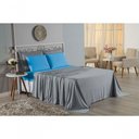 Ver imagem 4 de Jogo de Cama Casal Viúva Nobre 4 Peças Malha 100% Algodão - Cinza / Turquesa