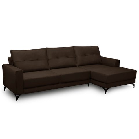 Sofá 4 Lugares com Chaise Direito 265cm Soreh F05 Veludo Marrom - Mpozenato