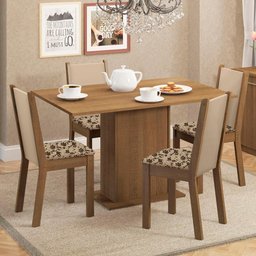 Conjunto Sala de Jantar Mesa Tampo de Madeira 4 Cadeiras Talita Madesa - 1