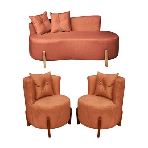 Conjunto 2 Poltronas + Sofá Curvo Orgânico Luna Boucle Terracota - Montanaris Decor