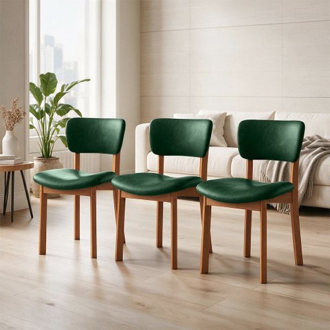 Kit 3 Cadeiras para Sala de Jantar Cozinha Living Estofada Dara L02 Couríssimo Verde Musgo - Lyam de