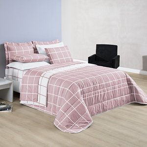 Cobre Leito 200 Fios Dupla Face King Austin 03 Peças - Rosa Bia Enxovais