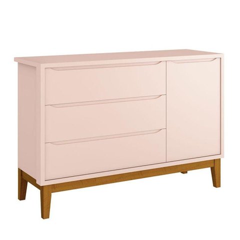 Cômoda Infantil New Classic Rosa com Pés Madeira - Reller
