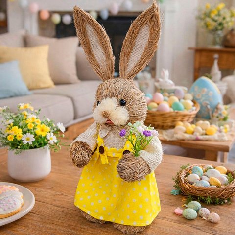 Boneco Coelhinho Coelho Palha Enfeite Decoração Páscoa 33cm
