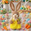 Ver imagem 2 de Boneco Coelhinho Coelho Palha Enfeite Decoração Páscoa 33cm