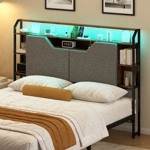 Cabeceira Box Casal com Prateleiras, Led e Tomadas Usb/usb-c