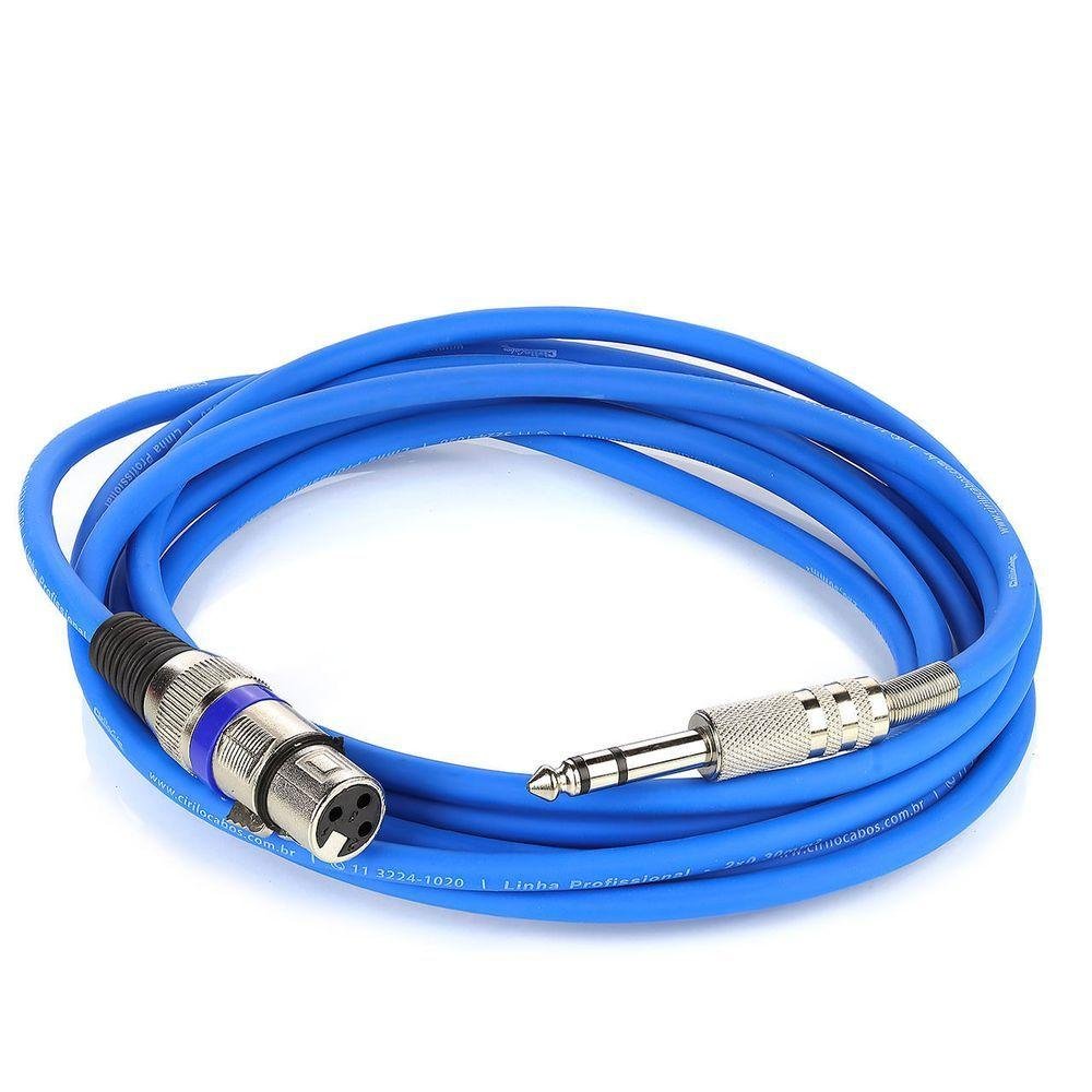 Cabo de Microfone Xlr para P10 Estereo - Azul - 40 Metros - 1