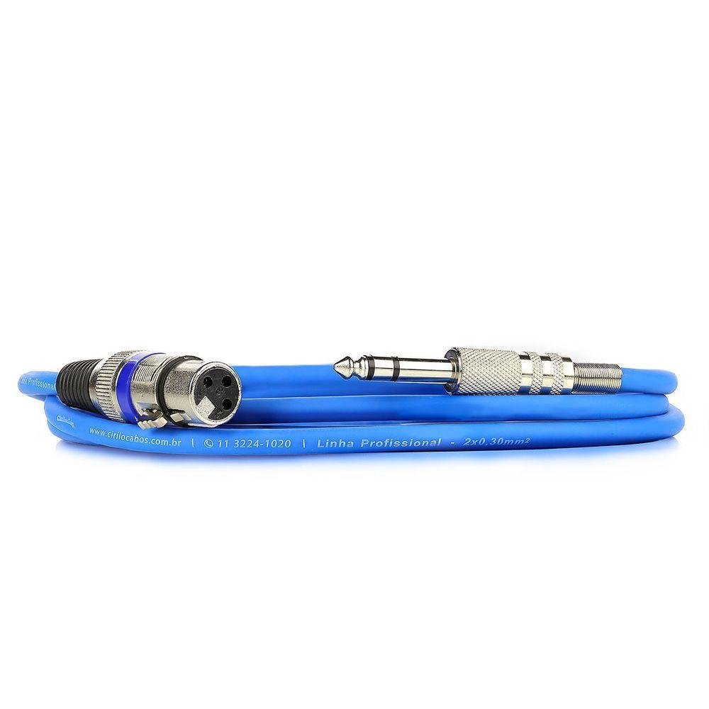 Cabo de Microfone Xlr para P10 Estereo - Azul - 40 Metros - 3