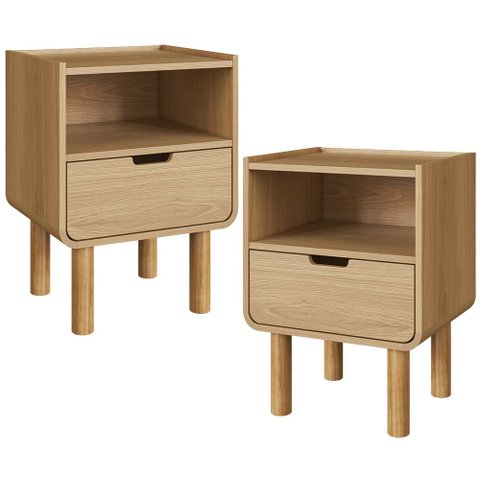 Kit 02 Mesas de Cabeceira para Quarto 1 Gaveta Orgânica 45cm Nordic A03 Hanover Roble - Lyam Decor