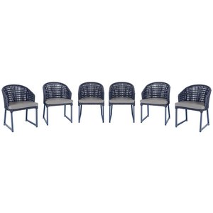 6 Cadeira Noronha Aluminio Micro Pintura Azul Marinho, Tr. Telinha Corda Nautica Azul Marinho,