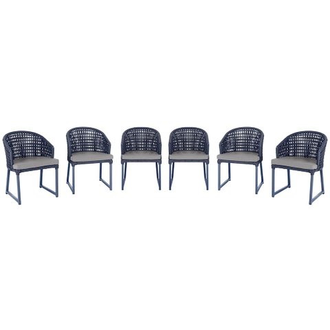 6 Cadeira Noronha Aluminio Micro Pintura Azul Marinho, Tr. Telinha Corda Nautica Azul Marinho,