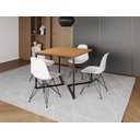 Ver imagem 1 de Mesa Industrial Base Ferro Preto em V Tampo 90x90 Canela 4 Cadeiras Eames Ferro Assento Branco