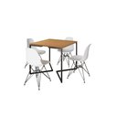 Ver imagem 2 de Mesa Industrial Base Ferro Preto em V Tampo 90x90 Canela 4 Cadeiras Eames Ferro Assento Branco