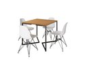 Ver imagem 2 de Mesa Industrial Base Ferro Preto em V Tampo 90x90 Canela 4 Cadeiras Eames Ferro Assento Branco