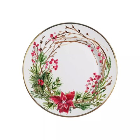 Conjunto com 6 Pratos de Sobremesa Guirlanda Natal Ø21cm Alleanza Cerâmica