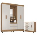 Ver imagem 1 de Guarda Roupa Casal Capela e Cômoda 4 Gavetas 2 Portas Lite Nature Off White – Móveis Leão