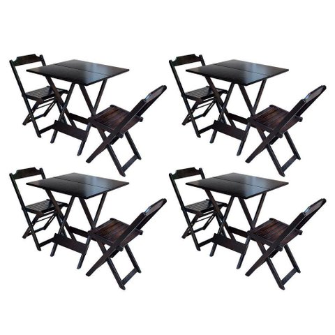 Kit 4 Conjuntos De Mesa Dobravel Com 2 Cadeiras De Madeira 70X70 - Taba - Marrom