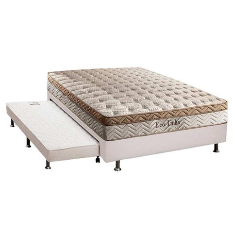 Cama Box c/Auxiliar Casal: Colchão Paropas MasterPocket Eco Linho + Base CRC Courano Branco(138x188)