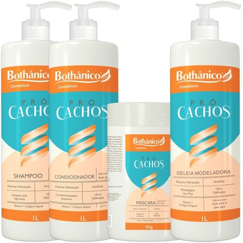 Kit Pró Cachos Shampoo + Condicionador + Máscara + Geleia Modeladora 1lbothanico