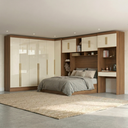 Ver imagem 1 de Guarda Roupa Casal Modulado 5 Peças 12 Portas 5 Gavetas com Cabeceira e Escrivaninha 100% MDF Smart