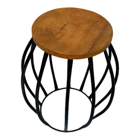 Banco Branco Barril Tubo Banqueta Puff Seat Garden Ferro e Madeira Sala de Estar Cozinha Bar Bistrô